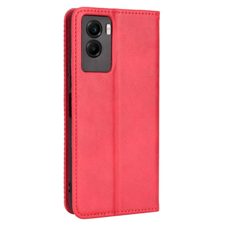 For vivo Y55s 5G Mosaic Imprinted Retro Leather + TPU Magnetic Auto Closing Phone Case with Stand Wallet - Red