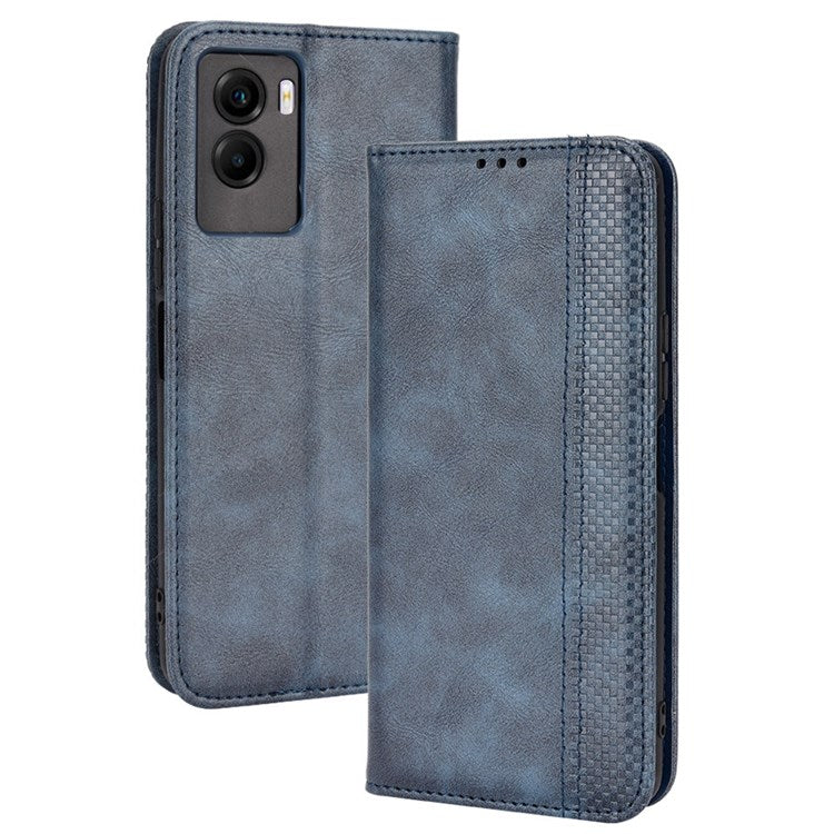 For vivo Y55s 5G Mosaic Imprinted Retro Leather + TPU Magnetic Auto Closing Phone Case with Stand Wallet - Blue