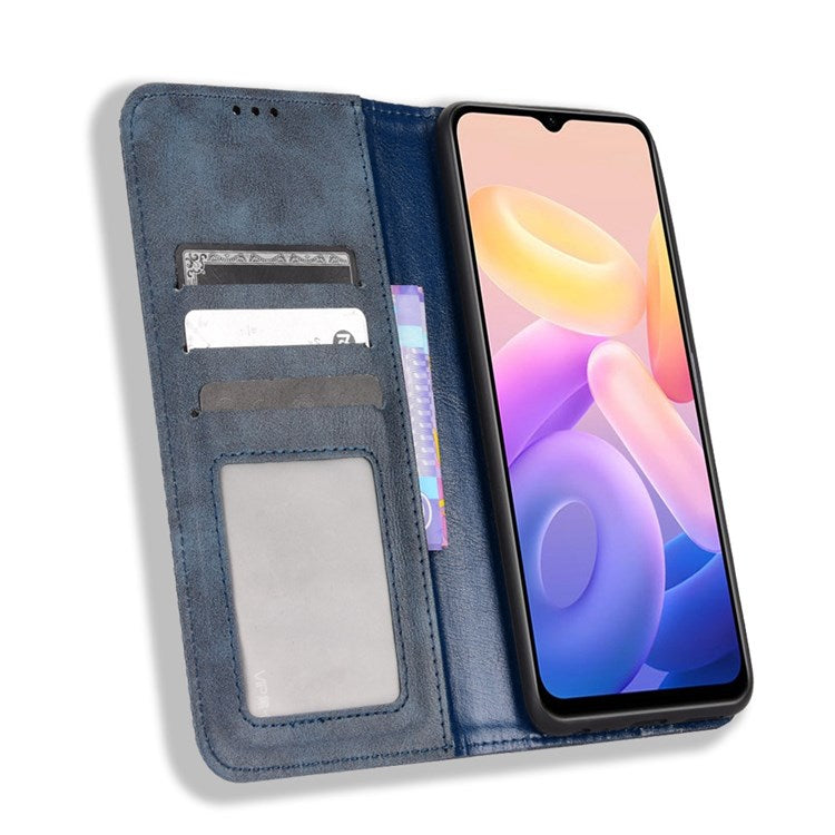 For vivo Y55s 5G Mosaic Imprinted Retro Leather + TPU Magnetic Auto Closing Phone Case with Stand Wallet - Blue