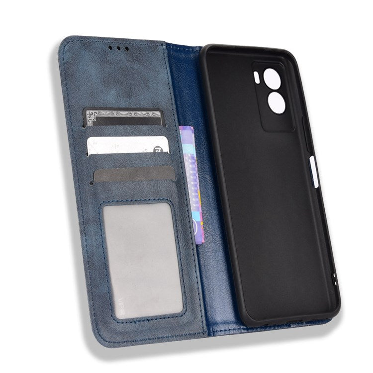 For vivo Y55s 5G Mosaic Imprinted Retro Leather + TPU Magnetic Auto Closing Phone Case with Stand Wallet - Blue