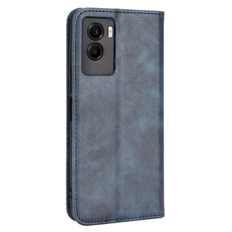 For vivo Y55s 5G Mosaic Imprinted Retro Leather + TPU Magnetic Auto Closing Phone Case with Stand Wallet - Blue