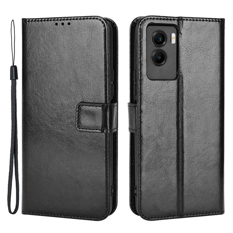 For vivo Y55s 5G Anti-fall Split Leather Wallet Style Phone Case Crazy Horse Texture Stand Full Protection Phone Shell - Black