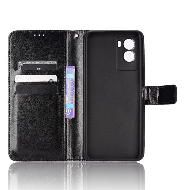 For vivo Y55s 5G Anti-fall Split Leather Wallet Style Phone Case Crazy Horse Texture Stand Full Protection Phone Shell - Black