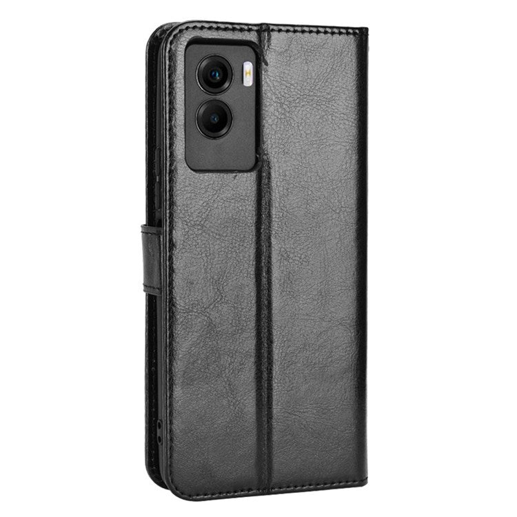 For vivo Y55s 5G Anti-fall Split Leather Wallet Style Phone Case Crazy Horse Texture Stand Full Protection Phone Shell - Black