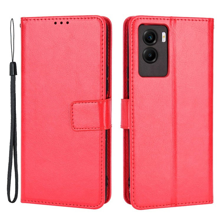 For vivo Y55s 5G Anti-fall Split Leather Wallet Style Phone Case Crazy Horse Texture Stand Full Protection Phone Shell - Red