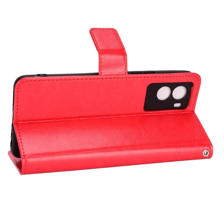 For vivo Y55s 5G Anti-fall Split Leather Wallet Style Phone Case Crazy Horse Texture Stand Full Protection Phone Shell - Red