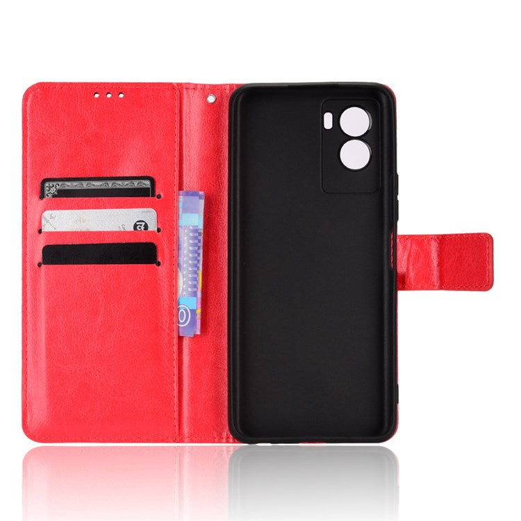 For vivo Y55s 5G Anti-fall Split Leather Wallet Style Phone Case Crazy Horse Texture Stand Full Protection Phone Shell - Red