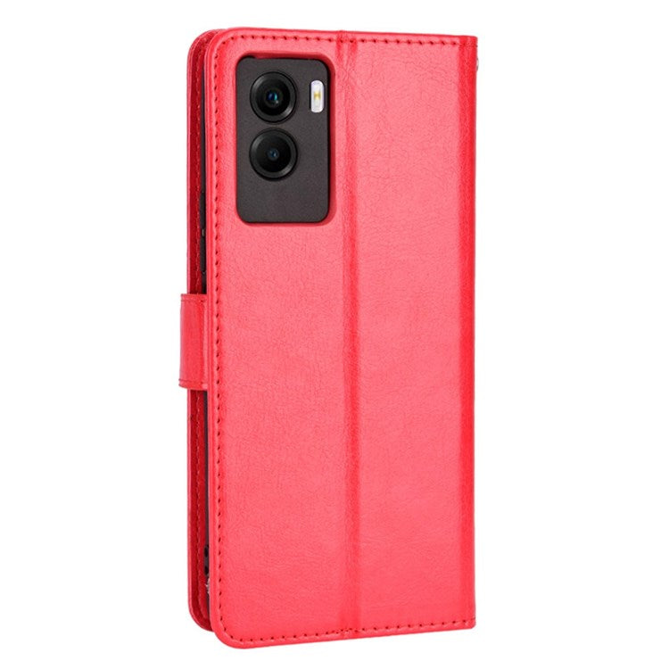 For vivo Y55s 5G Anti-fall Split Leather Wallet Style Phone Case Crazy Horse Texture Stand Full Protection Phone Shell - Red