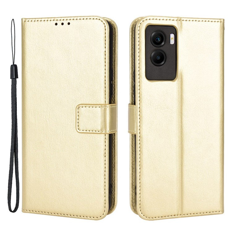 For vivo Y55s 5G Anti-fall Split Leather Wallet Style Phone Case Crazy Horse Texture Stand Full Protection Phone Shell - Gold