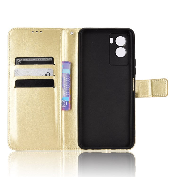 For vivo Y55s 5G Anti-fall Split Leather Wallet Style Phone Case Crazy Horse Texture Stand Full Protection Phone Shell - Gold