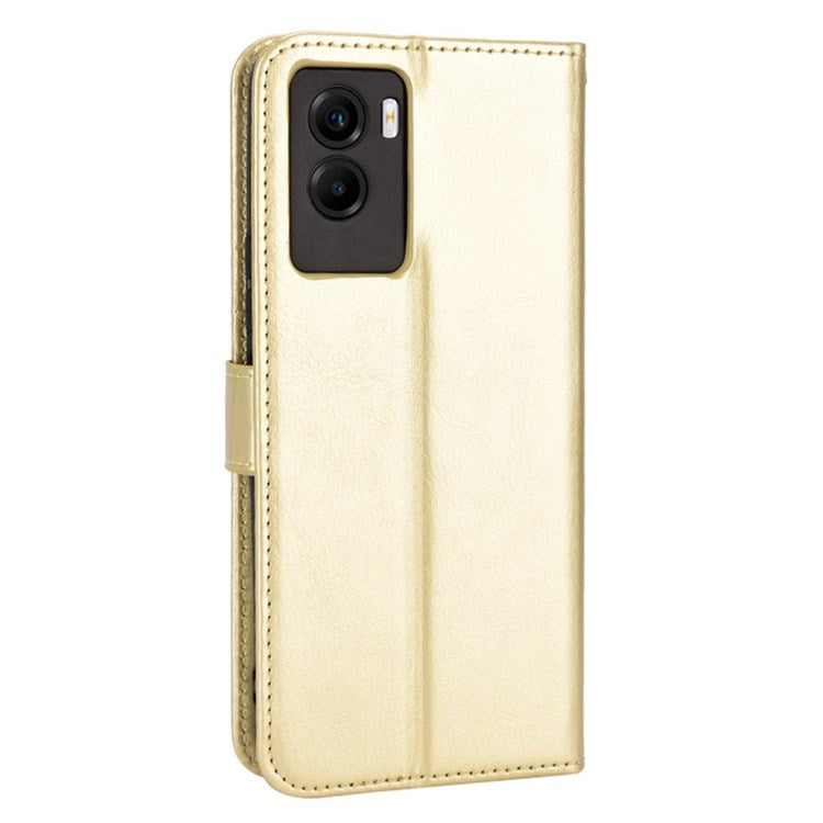 For vivo Y55s 5G Anti-fall Split Leather Wallet Style Phone Case Crazy Horse Texture Stand Full Protection Phone Shell - Gold