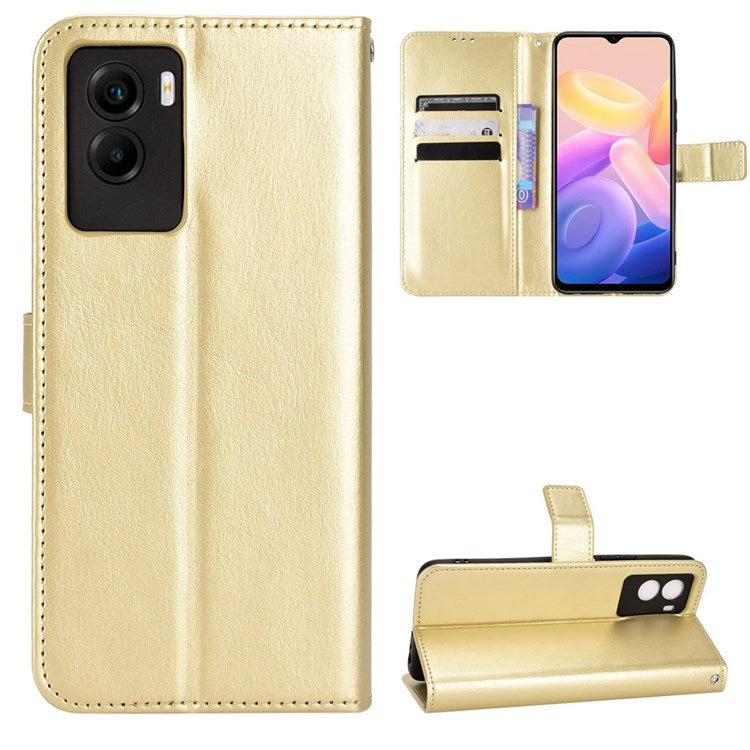 For vivo Y55s 5G Anti-fall Split Leather Wallet Style Phone Case Crazy Horse Texture Stand Full Protection Phone Shell - Gold