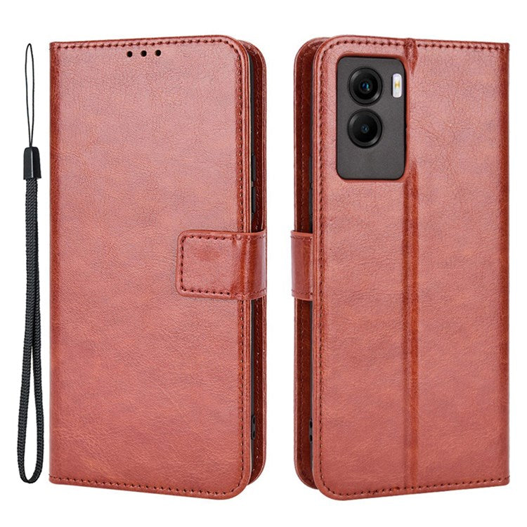 For vivo Y55s 5G Anti-fall Split Leather Wallet Style Phone Case Crazy Horse Texture Stand Full Protection Phone Shell - Brown