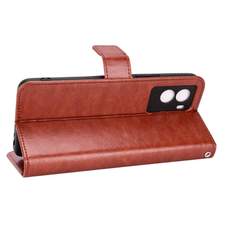 For vivo Y55s 5G Anti-fall Split Leather Wallet Style Phone Case Crazy Horse Texture Stand Full Protection Phone Shell - Brown