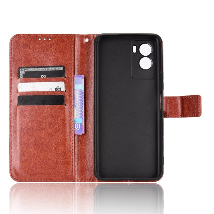 For vivo Y55s 5G Anti-fall Split Leather Wallet Style Phone Case Crazy Horse Texture Stand Full Protection Phone Shell - Brown