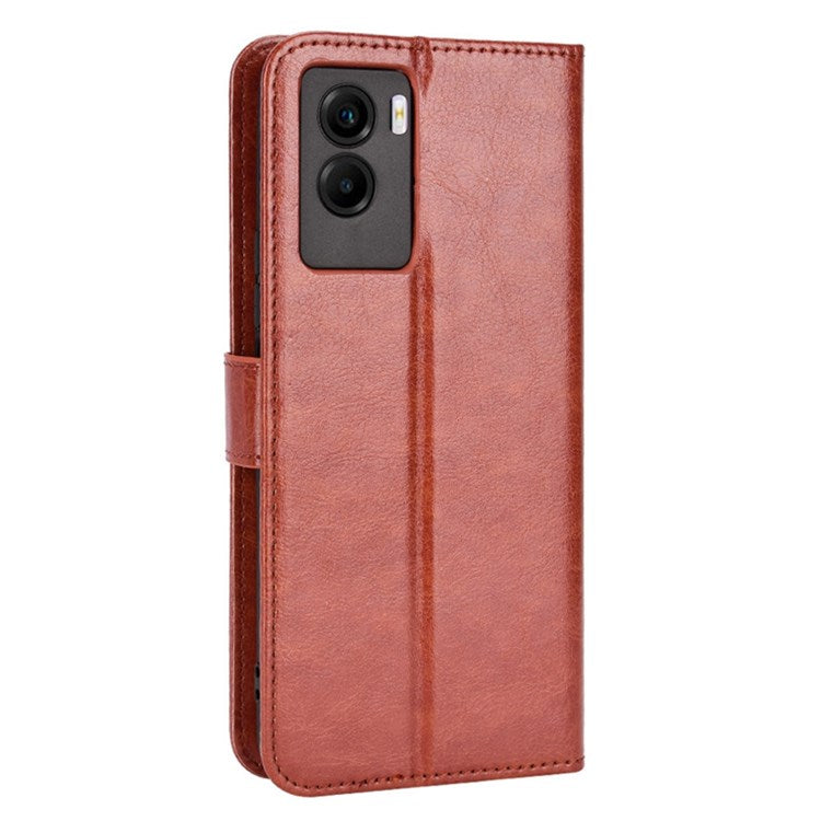 For vivo Y55s 5G Anti-fall Split Leather Wallet Style Phone Case Crazy Horse Texture Stand Full Protection Phone Shell - Brown