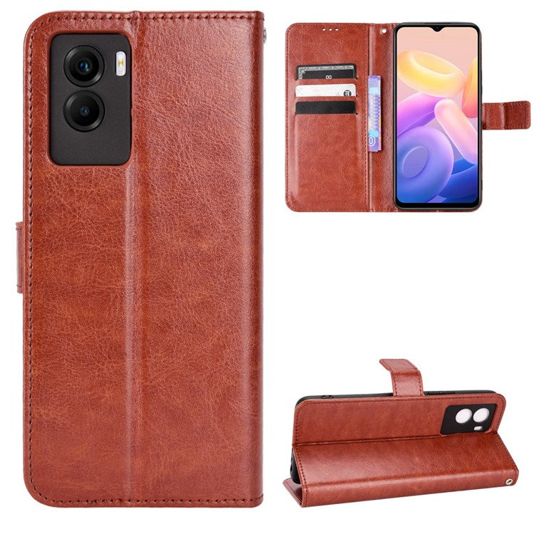 For vivo Y55s 5G Anti-fall Split Leather Wallet Style Phone Case Crazy Horse Texture Stand Full Protection Phone Shell - Brown