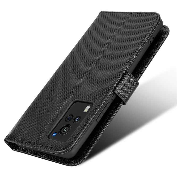 Diamond Texture Case for vivo X60 Pro 5G (Global)/X60 5G, PU Leather Anti-drop Wallet Stand Phone Cover - Black