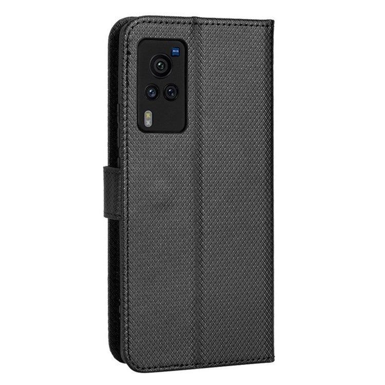 Diamond Texture Case for vivo X60 Pro 5G (Global)/X60 5G, PU Leather Anti-drop Wallet Stand Phone Cover - Black