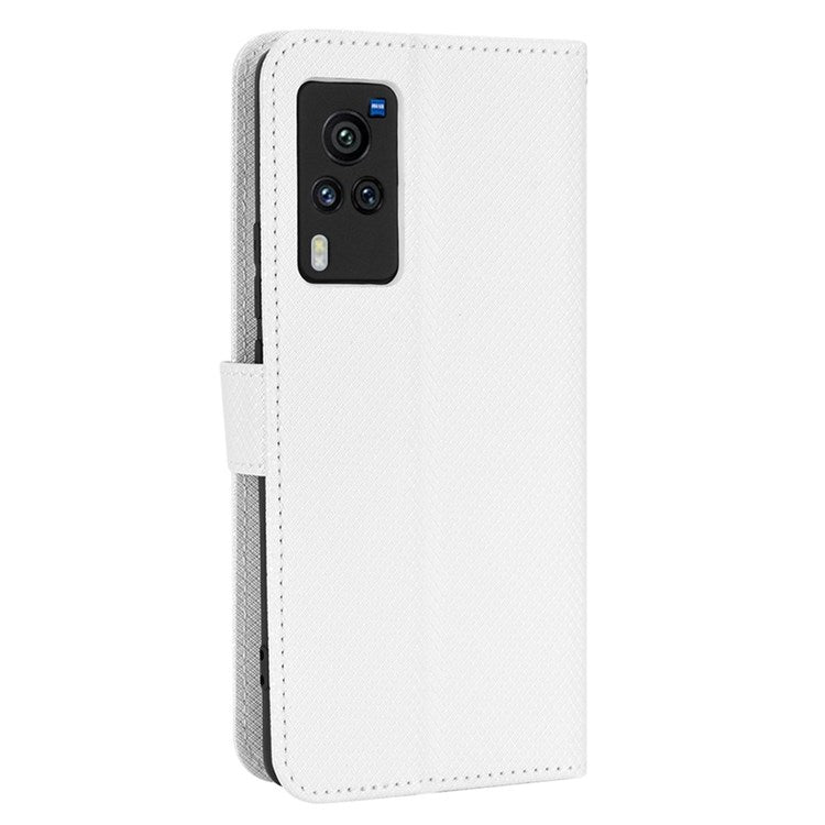 Diamond Texture Case for vivo X60 Pro 5G (Global)/X60 5G, PU Leather Anti-drop Wallet Stand Phone Cover - White