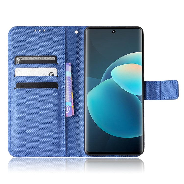 Diamond Texture Case for vivo X60 Pro 5G (Global)/X60 5G, PU Leather Anti-drop Wallet Stand Phone Cover - Blue