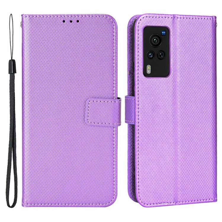 Diamond Texture Case for vivo X60 Pro 5G (Global)/X60 5G, PU Leather Anti-drop Wallet Stand Phone Cover - Purple