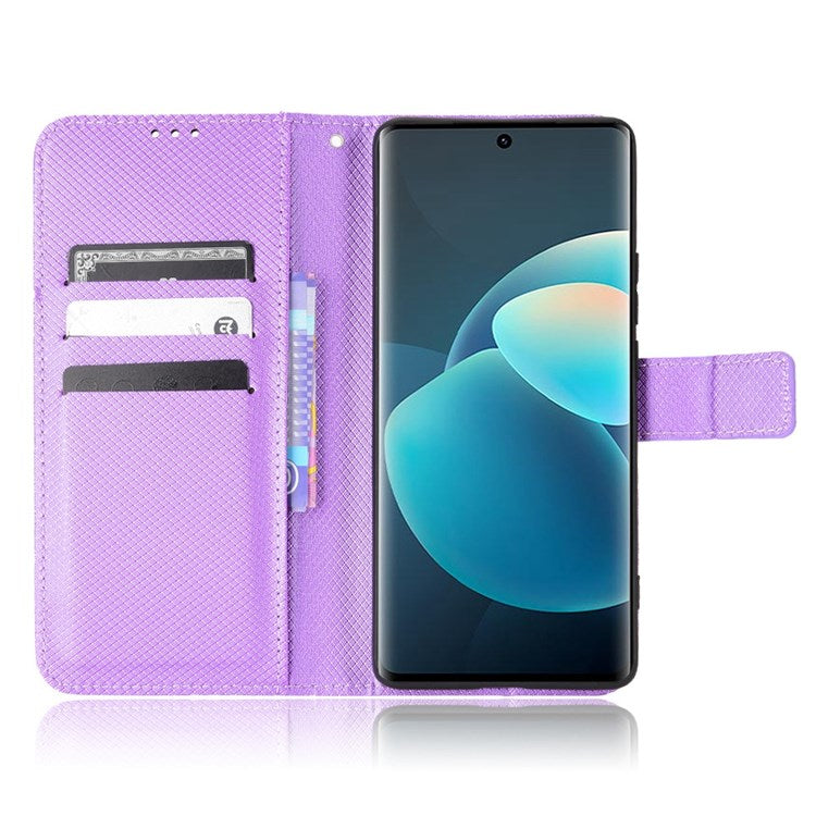 Diamond Texture Case for vivo X60 Pro 5G (Global)/X60 5G, PU Leather Anti-drop Wallet Stand Phone Cover - Purple