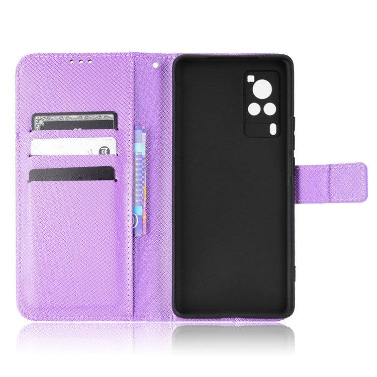 Diamond Texture Case for vivo X60 Pro 5G (Global)/X60 5G, PU Leather Anti-drop Wallet Stand Phone Cover - Purple