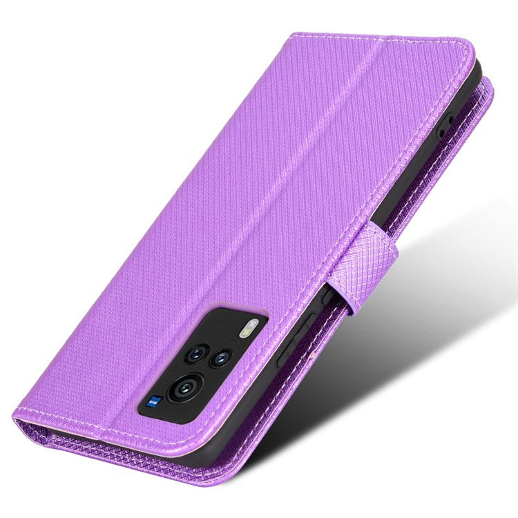 Diamond Texture Case for vivo X60 Pro 5G (Global)/X60 5G, PU Leather Anti-drop Wallet Stand Phone Cover - Purple