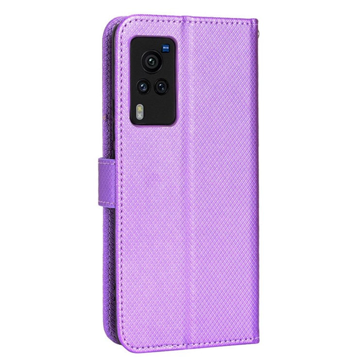 Diamond Texture Case for vivo X60 Pro 5G (Global)/X60 5G, PU Leather Anti-drop Wallet Stand Phone Cover - Purple