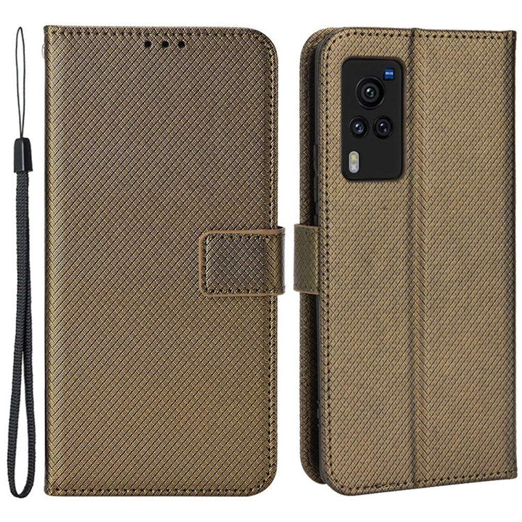 Diamond Texture Case for vivo X60 Pro 5G (Global)/X60 5G, PU Leather Anti-drop Wallet Stand Phone Cover - Brown