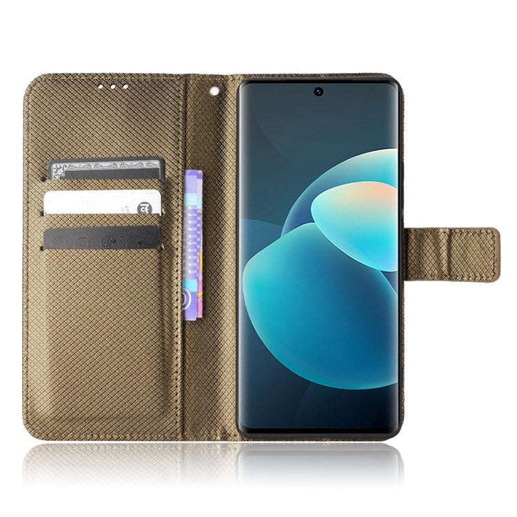 Diamond Texture Case for vivo X60 Pro 5G (Global)/X60 5G, PU Leather Anti-drop Wallet Stand Phone Cover - Brown