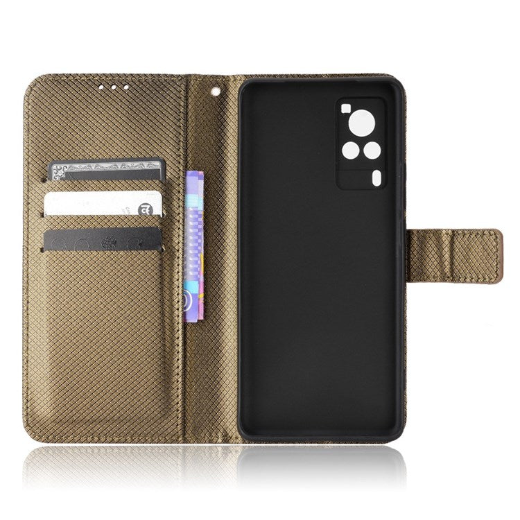 Diamond Texture Case for vivo X60 Pro 5G (Global)/X60 5G, PU Leather Anti-drop Wallet Stand Phone Cover - Brown