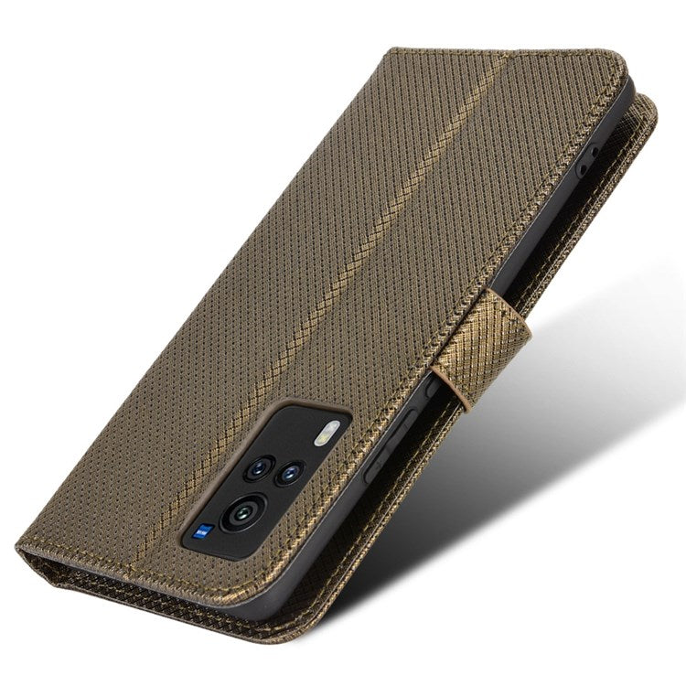 Diamond Texture Case for vivo X60 Pro 5G (Global)/X60 5G, PU Leather Anti-drop Wallet Stand Phone Cover - Brown