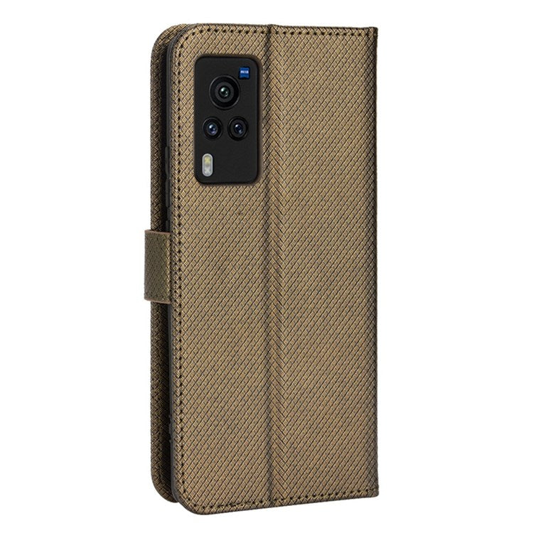 Diamond Texture Case for vivo X60 Pro 5G (Global)/X60 5G, PU Leather Anti-drop Wallet Stand Phone Cover - Brown