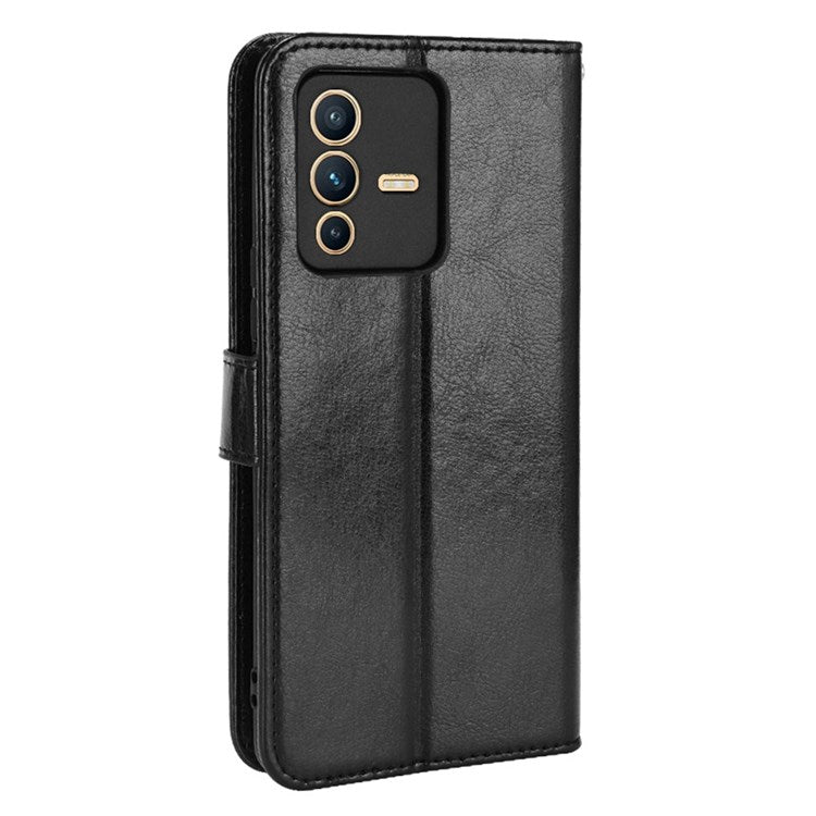 For vivo S12/V23 5G Wallet Style Anti-shock Split Leather Phone Case Crazy Horse Texture Well-protected Stand Phone Shell - Black