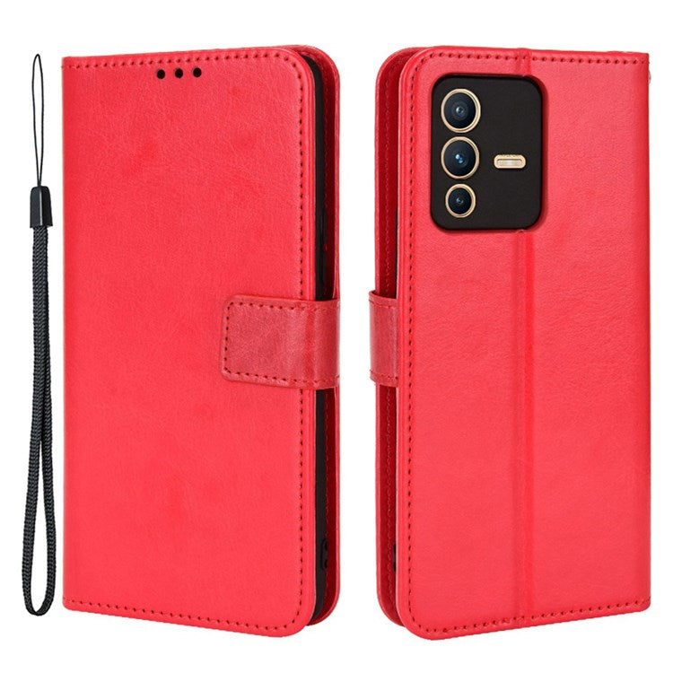 For vivo S12/V23 5G Wallet Style Anti-shock Split Leather Phone Case Crazy Horse Texture Well-protected Stand Phone Shell - Red