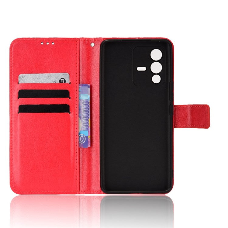 For vivo S12/V23 5G Wallet Style Anti-shock Split Leather Phone Case Crazy Horse Texture Well-protected Stand Phone Shell - Red