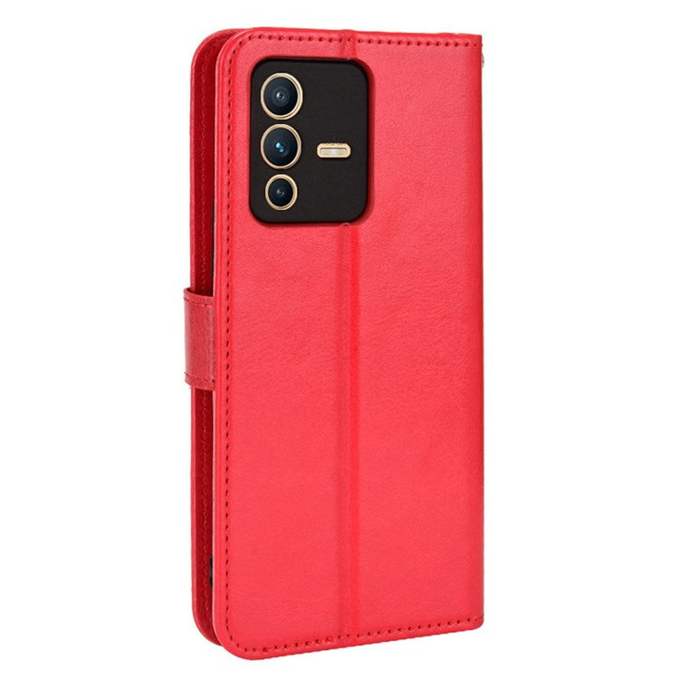 For vivo S12/V23 5G Wallet Style Anti-shock Split Leather Phone Case Crazy Horse Texture Well-protected Stand Phone Shell - Red