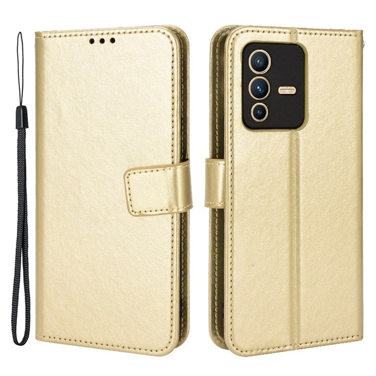 For vivo S12/V23 5G Wallet Style Anti-shock Split Leather Phone Case Crazy Horse Texture Well-protected Stand Phone Shell - Gold