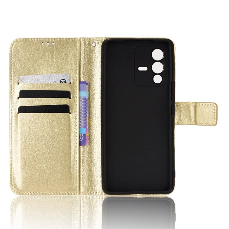 For vivo S12/V23 5G Wallet Style Anti-shock Split Leather Phone Case Crazy Horse Texture Well-protected Stand Phone Shell - Gold