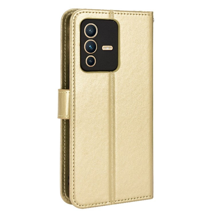 For vivo S12/V23 5G Wallet Style Anti-shock Split Leather Phone Case Crazy Horse Texture Well-protected Stand Phone Shell - Gold