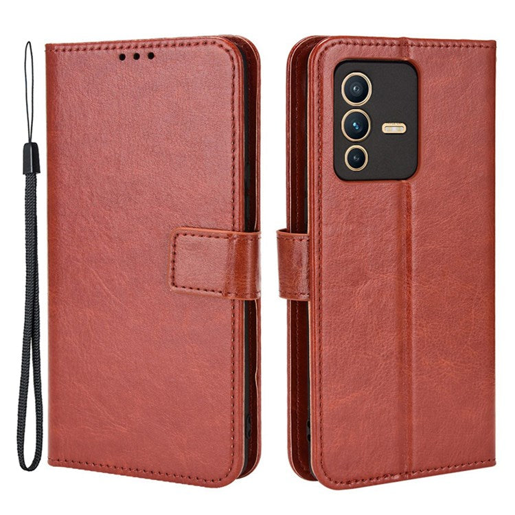 For vivo S12/V23 5G Wallet Style Anti-shock Split Leather Phone Case Crazy Horse Texture Well-protected Stand Phone Shell - Brown