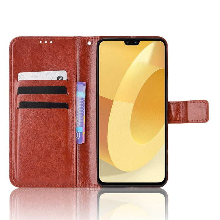 For vivo S12/V23 5G Wallet Style Anti-shock Split Leather Phone Case Crazy Horse Texture Well-protected Stand Phone Shell - Brown