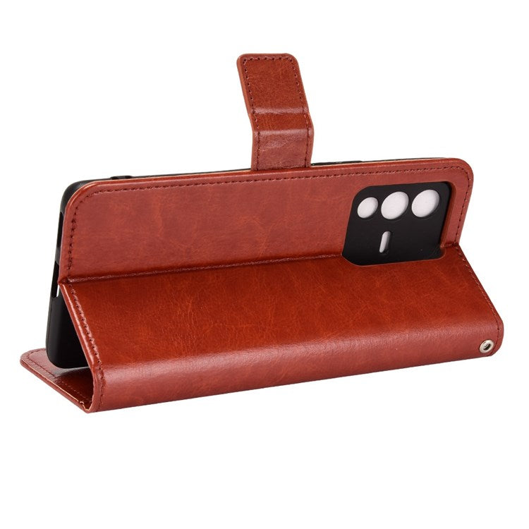 For vivo S12/V23 5G Wallet Style Anti-shock Split Leather Phone Case Crazy Horse Texture Well-protected Stand Phone Shell - Brown