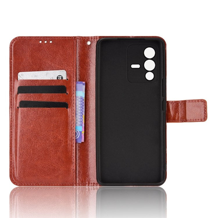 For vivo S12/V23 5G Wallet Style Anti-shock Split Leather Phone Case Crazy Horse Texture Well-protected Stand Phone Shell - Brown