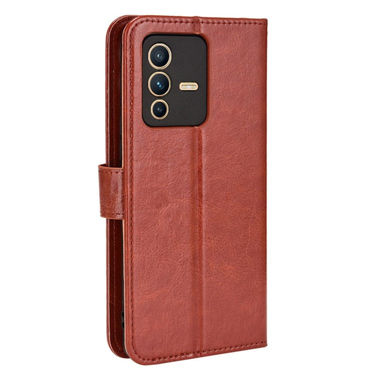 For vivo S12/V23 5G Wallet Style Anti-shock Split Leather Phone Case Crazy Horse Texture Well-protected Stand Phone Shell - Brown