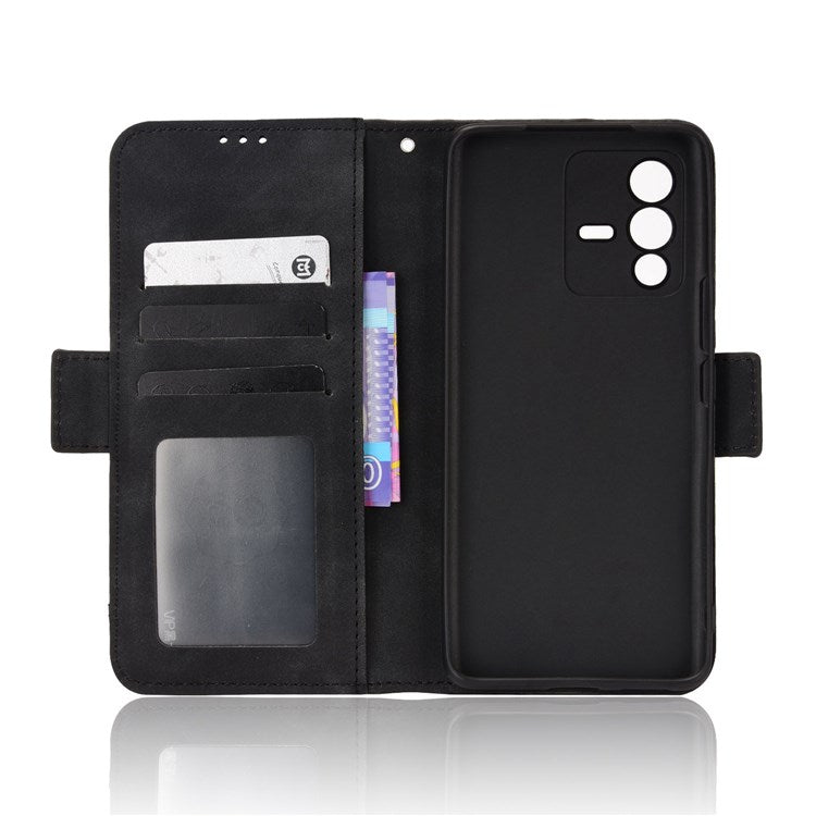 For vivo S12/V23 5G Card Slots Shockproof PU Leather Wallet Protective Case Stand Phone Cover - Black