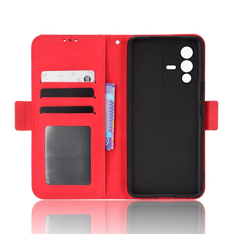 For vivo S12/V23 5G Card Slots Shockproof PU Leather Wallet Protective Case Stand Phone Cover - Red