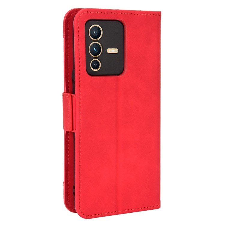 For vivo S12/V23 5G Card Slots Shockproof PU Leather Wallet Protective Case Stand Phone Cover - Red